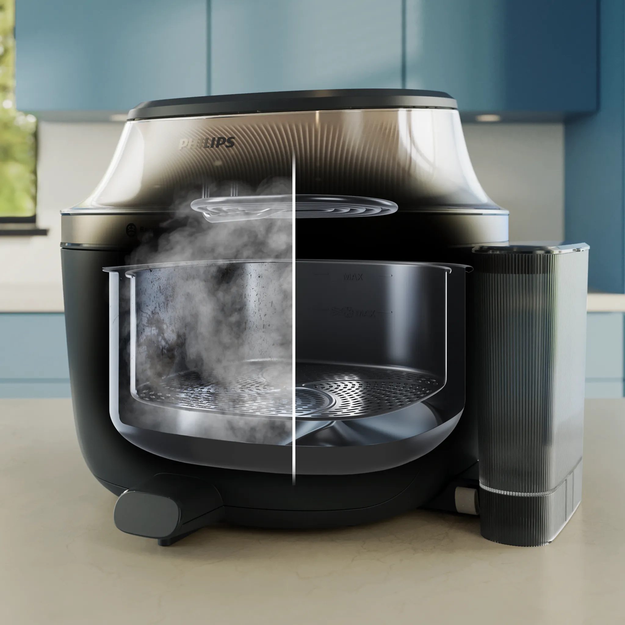 PHILIPS 5000 Series NA547/07 SteamFry+ 7,2 l-es forrólevegős sütő gőzfunkcióval – 8. kép