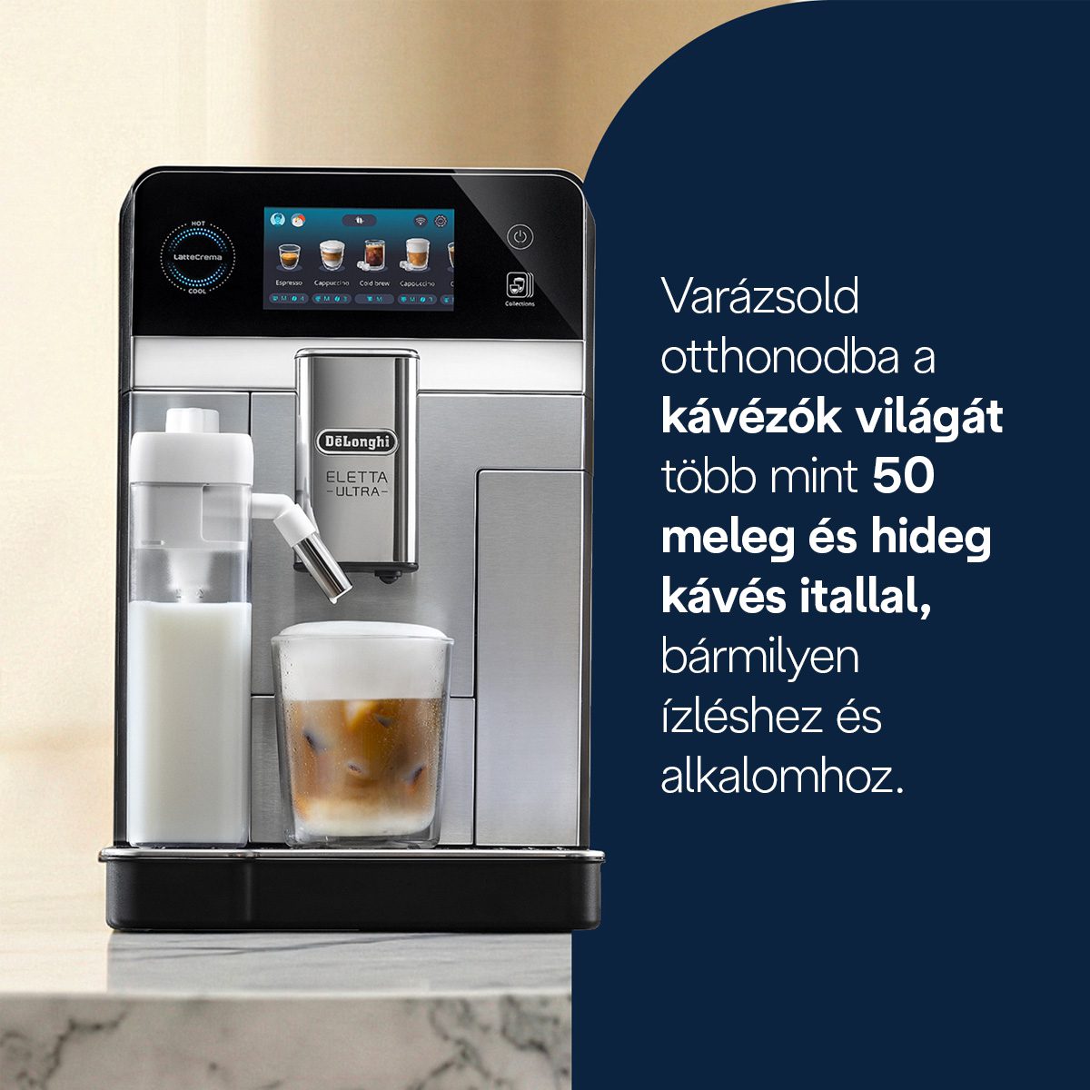 DE-LONGHI Eletta Ultra ECAM470.85.MB automata kávéfőző hideg és forró italokhoz – 7. kép