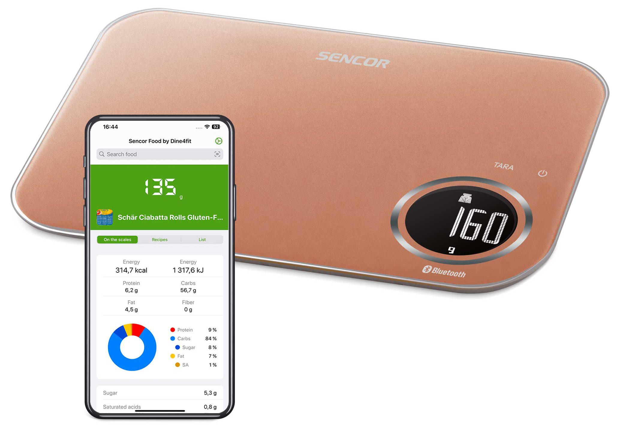 SENCOR SKS 7176GD okos konyhai mérleg Bluetooth-kapcsolattal, arany – 4. kép
