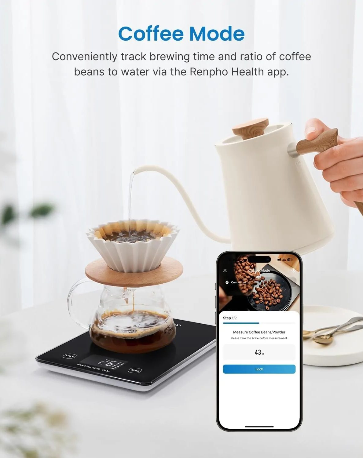 RENPHO Calibra 1L intelligens konyhai mérleg Bluetooth-kapcsolattal – 2. kép