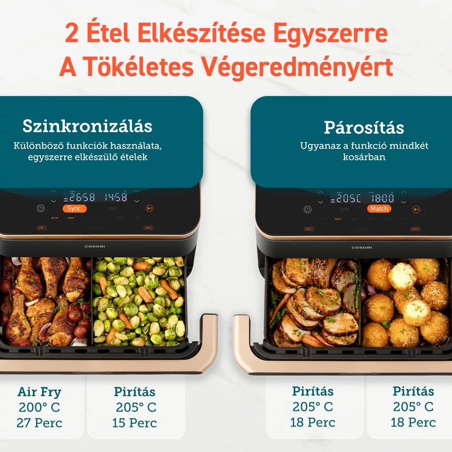 COSORI Dual Blaze TwinFry 10 literes forrólevegős sütő, fekete – 11. kép