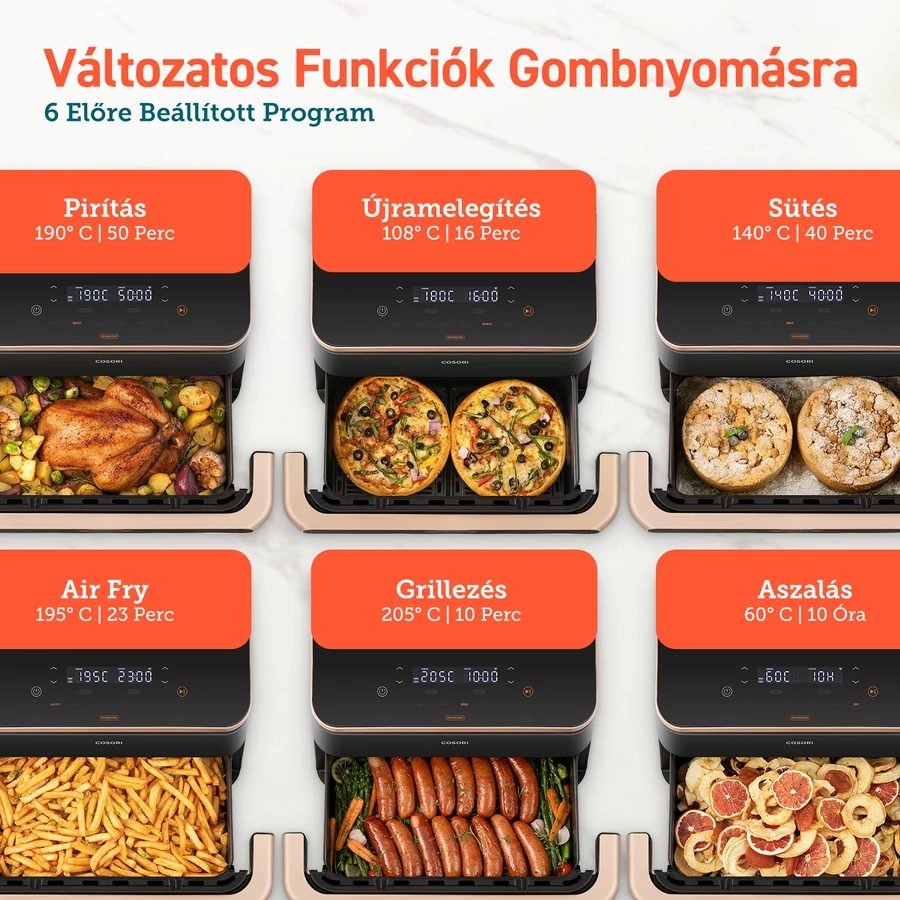 COSORI Dual Blaze TwinFry 10 literes forrólevegős sütő, fekete – 12. kép