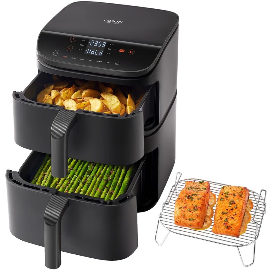 COSORI Turbo Tower 10,8 literes, kétkosaras forrólevegős sütő – fekete – 2. kép