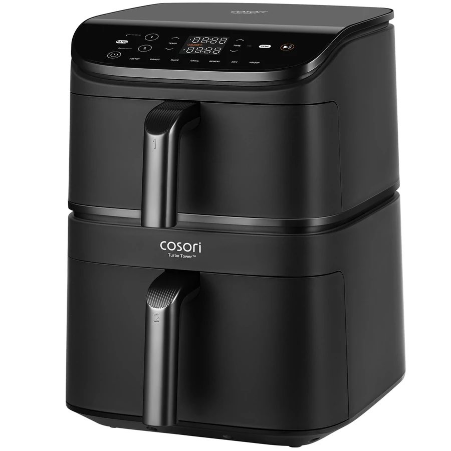 COSORI Turbo Tower 10,8 literes, kétkosaras forrólevegős sütő – fekete – 4. kép