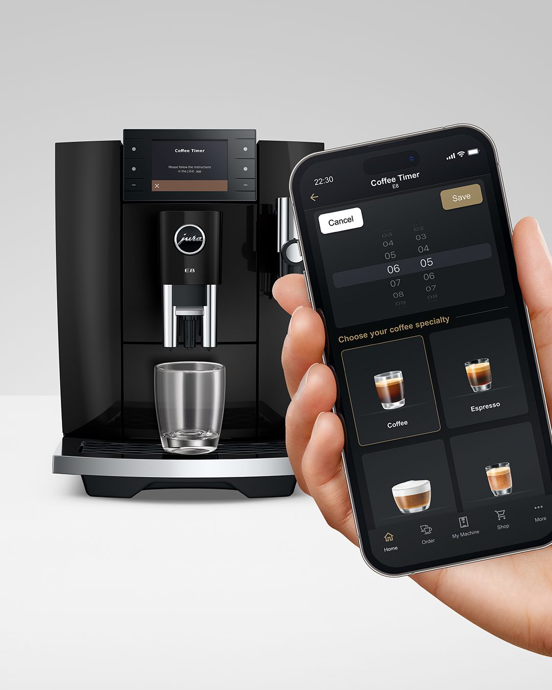 JURA E8 Piano Black (ED) automata kávéfőző 3,5 colos színes kijelzővel – 3. kép