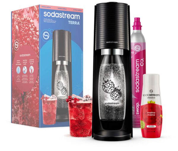 SODA STREAM SM Terra Black Málna Zero MP szódagép málnás palackkal és szörppel