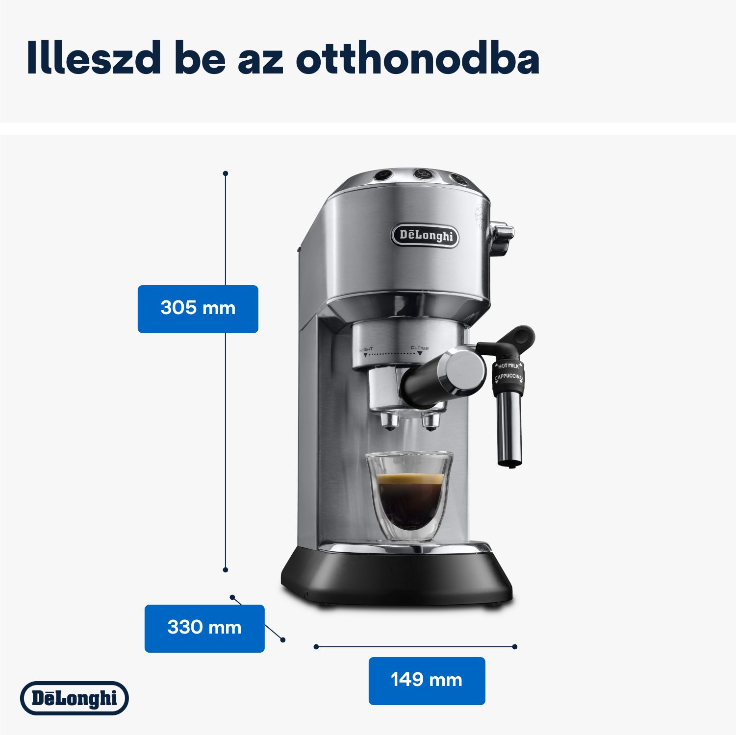 DE-LONGHI Dedica EC685.M karos eszpresszó kávéfőző, ezüst fémházzal – 8. kép