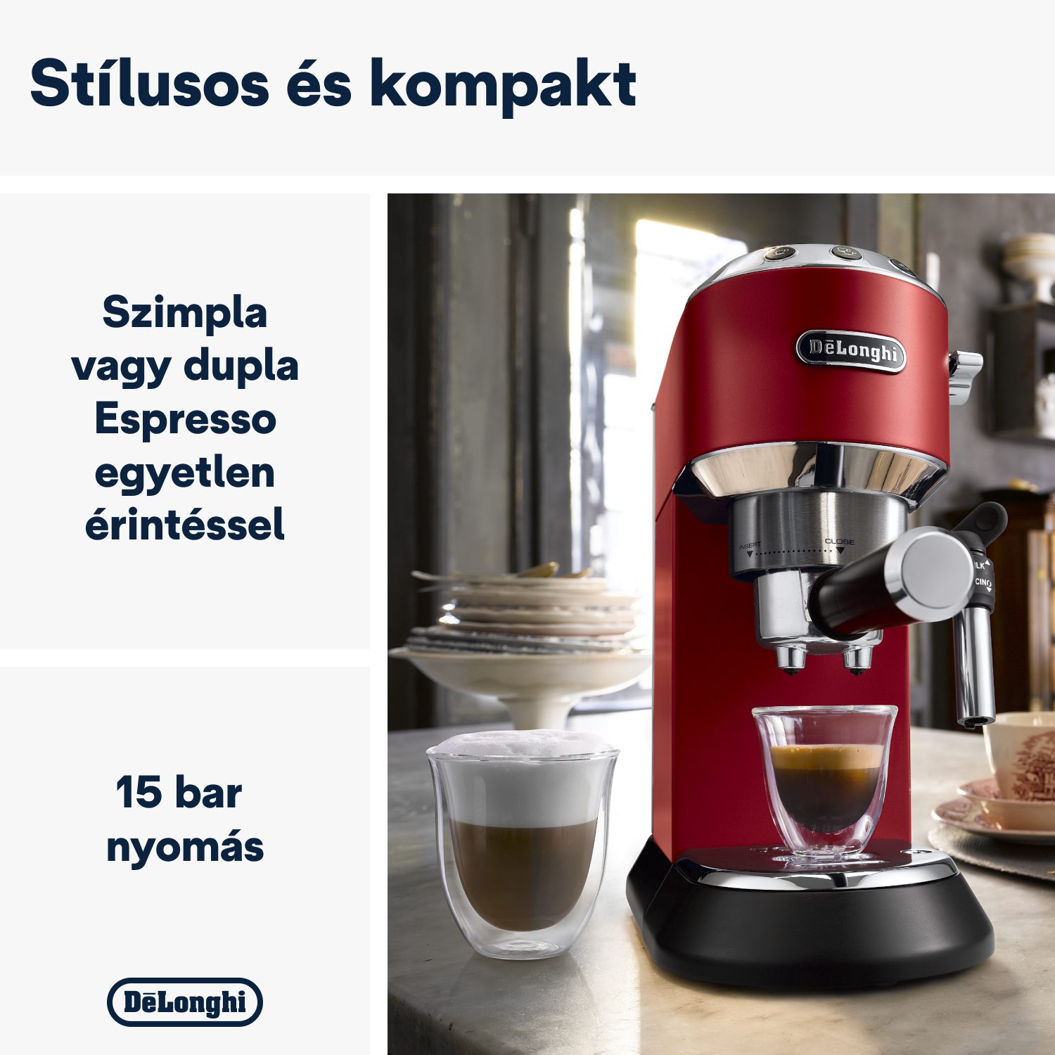 DE-LONGHI Dedica EC685.R piros karos eszpresszó-kávéfőző – 3. kép