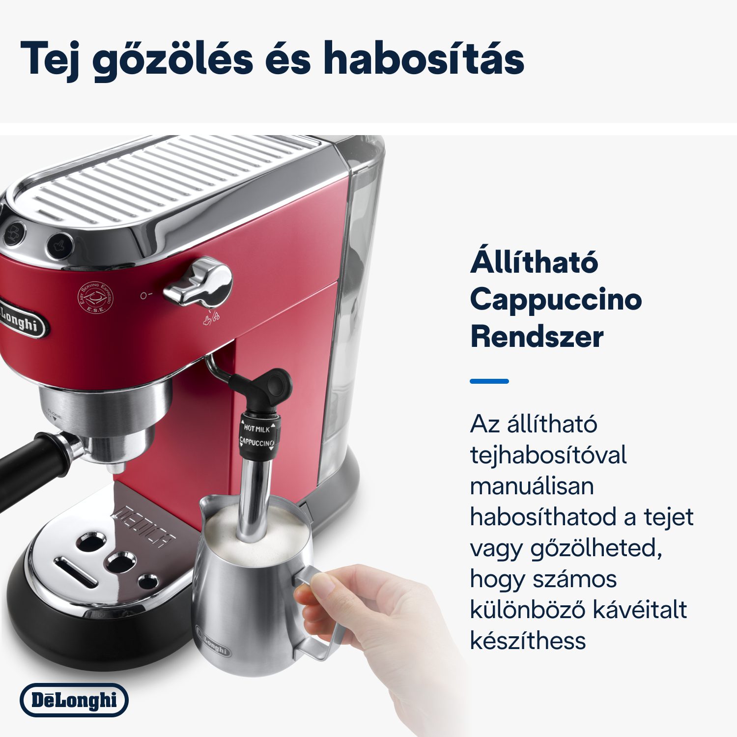 DE-LONGHI Dedica EC685.R piros karos eszpresszó-kávéfőző – 6. kép
