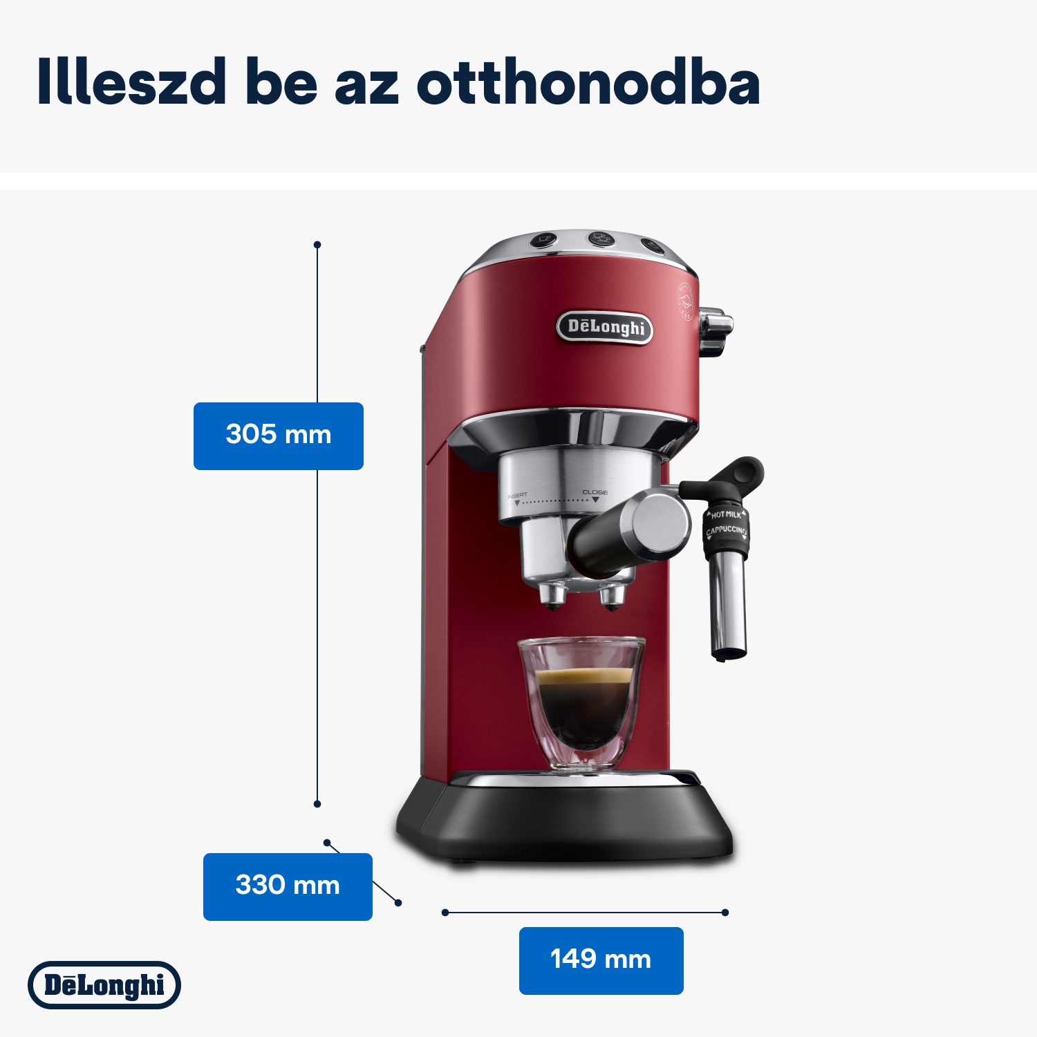 DE-LONGHI Dedica EC685.R piros karos eszpresszó-kávéfőző – 9. kép