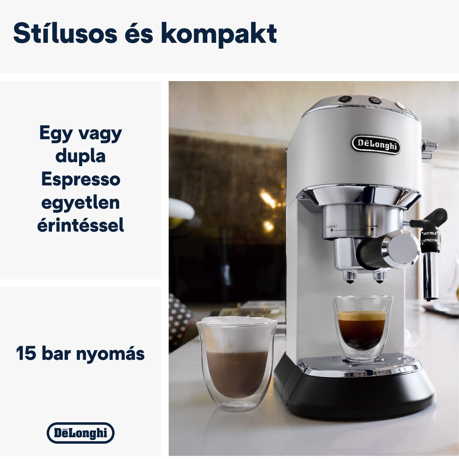 DE-LONGHI Dedica EC685.W fehér karos eszpresszó kávéfőző – 3. kép