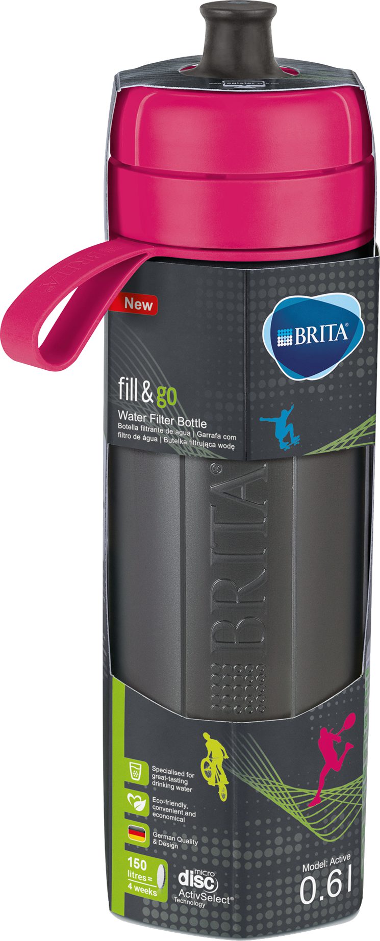 BRITA Fill&Go Active 600 ml-es vízszűrős kulacs, rózsaszín – 4. kép