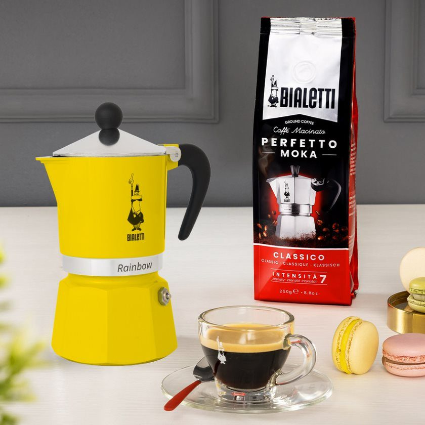 BIALETTI 4982 Rainbow 3 adagos sárga kotyogós kávéfőző – 3. kép
