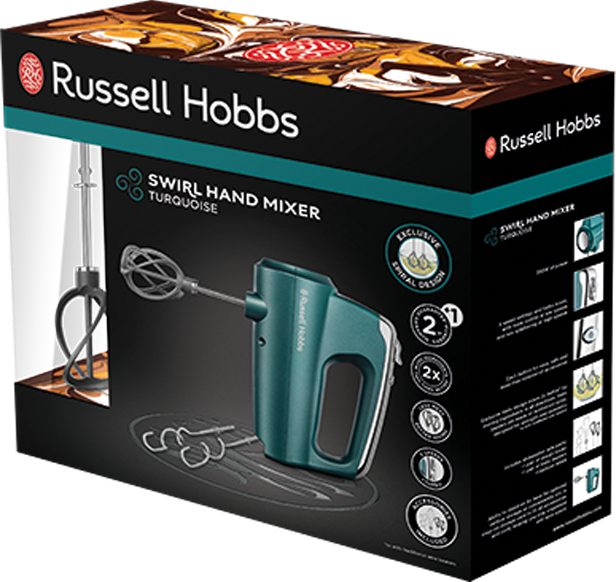 RUSSELL HOBBS 25891-56 Swirl türkiz kézi mixer Helix keverőfejekkel – 4. kép
