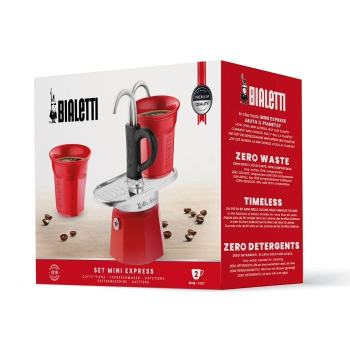 BIALETTI 7303 Mini Express piros kotyogós kávéfőző szett, 2 adaghoz – 2. kép