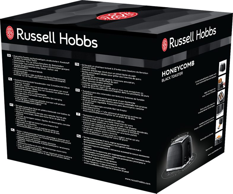 RUSSELL HOBBS 26061-56/RH Honeycomb két szeletes kenyérpirító, fekete – 6. kép
