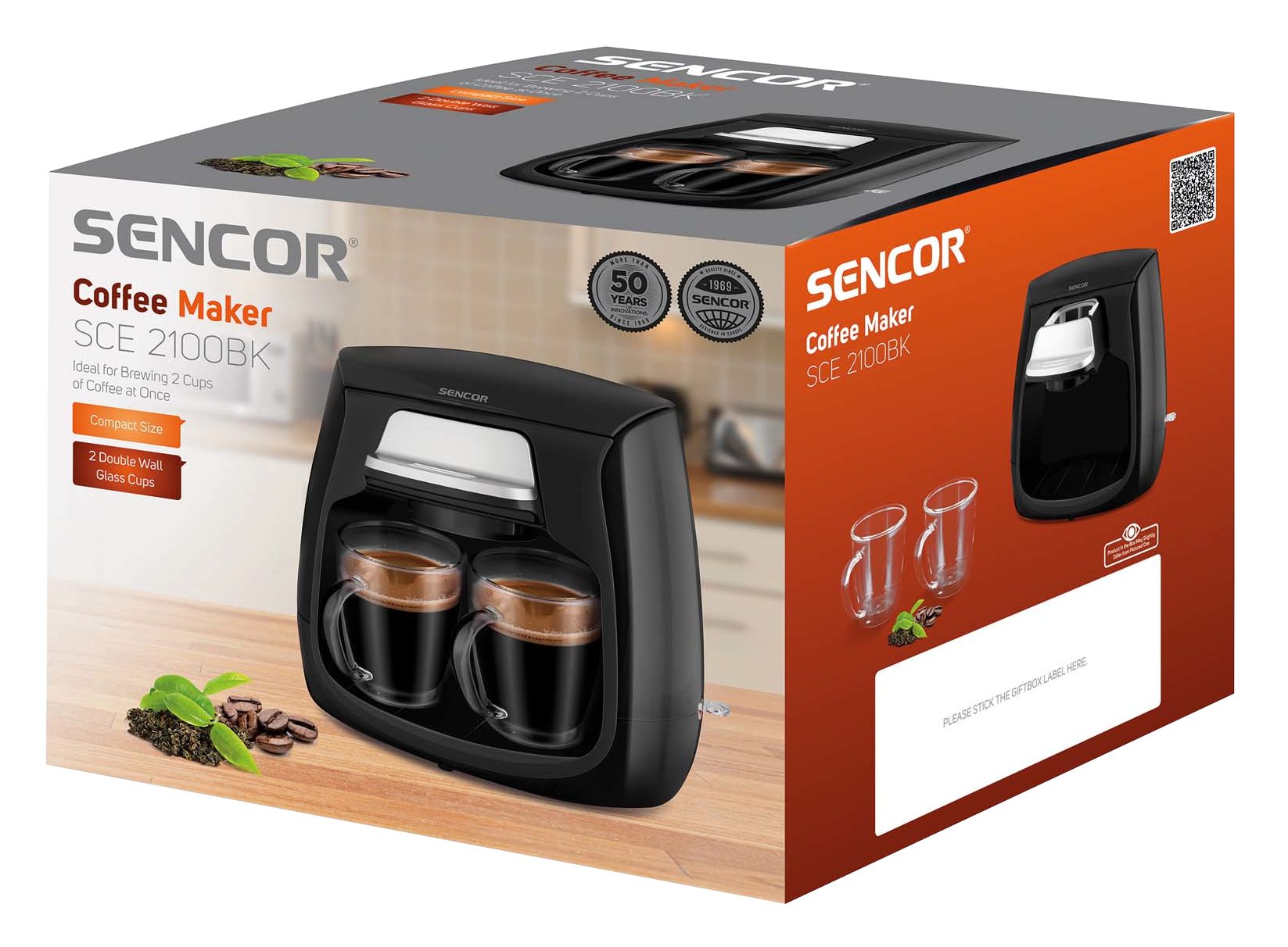 SENCOR SCE 2100BK filteres kávéfőző kétcsészés kialakítással, fekete – 4. kép