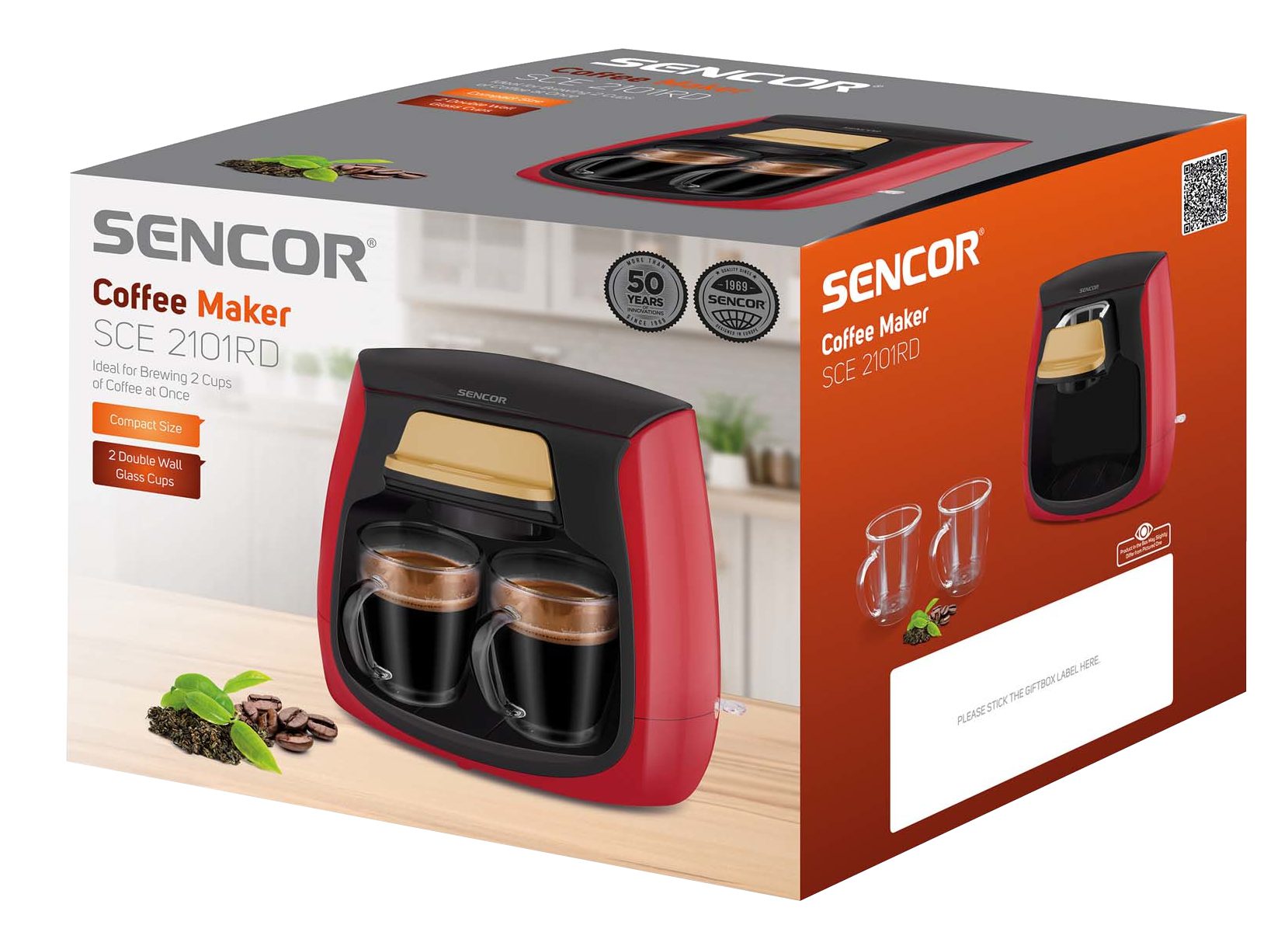 SENCOR SCE 2101RD filteres kávéfőző kétcsészés kialakítással, fekete-piros – 4. kép