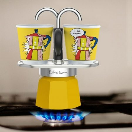 BIALETTI Mini Express Lichtenstein kotyogós kávéfőző szett 2 porceláncsészével – 3. kép