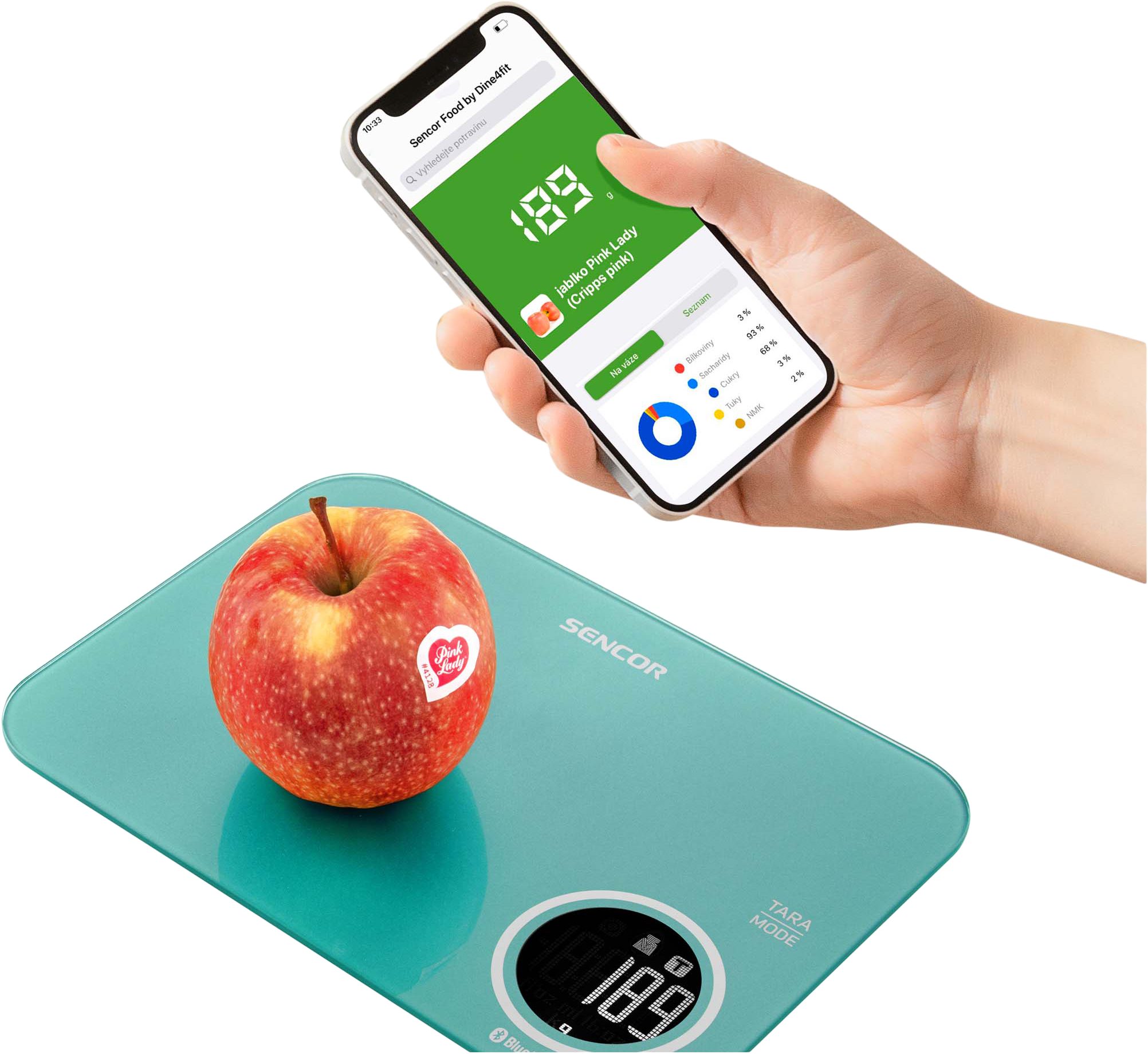 SENCOR SKS 7071GR intelligens konyhai mérleg Bluetooth-kapcsolattal, türkiz – 3. kép