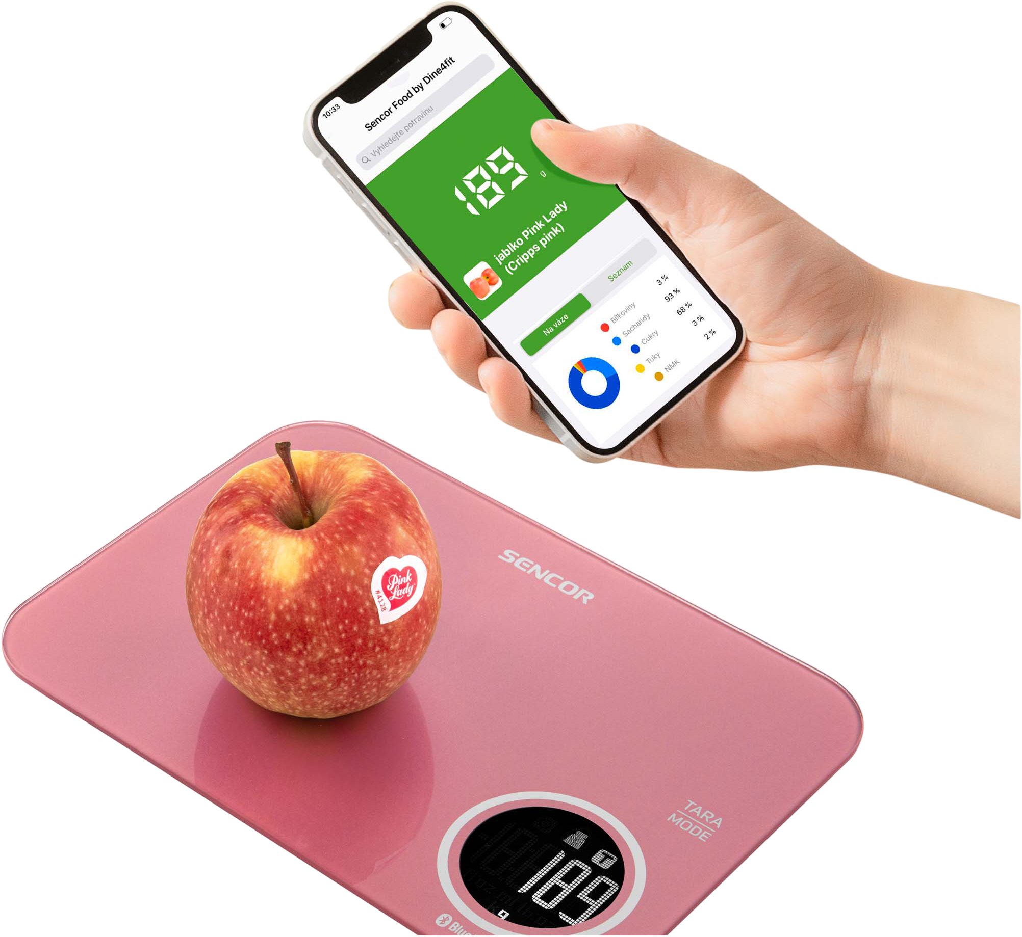 SENCOR SKS 7074RD okos konyhai mérleg Bluetooth-kapcsolattal, piros – 3. kép