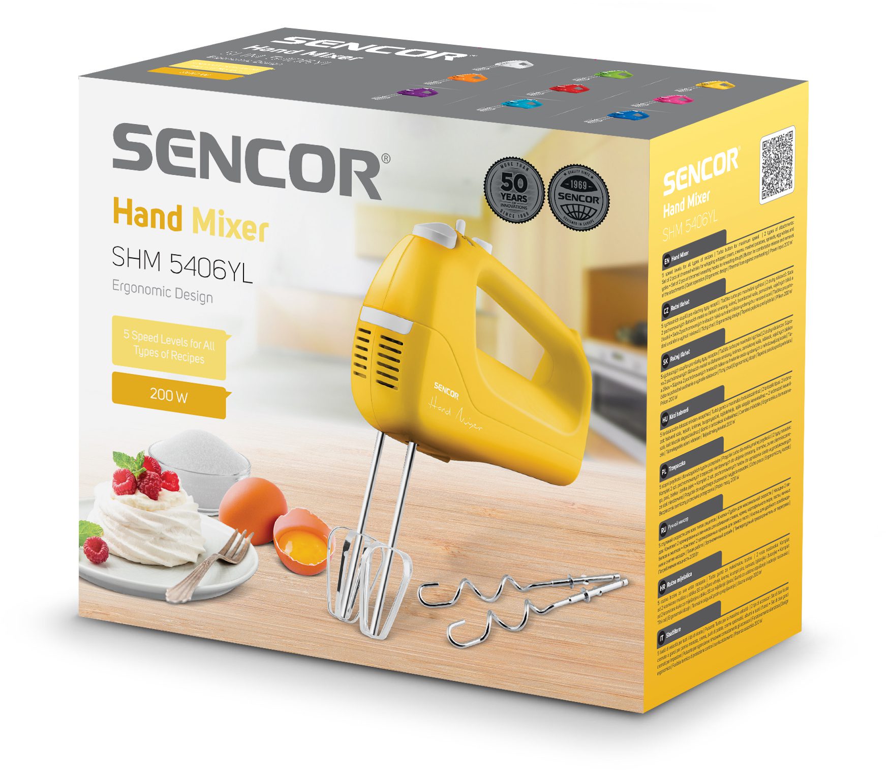 SENCOR SHM 5406YL 200 W-os kézi mixer turbó funkcióval, fehér-sárga – 8. kép