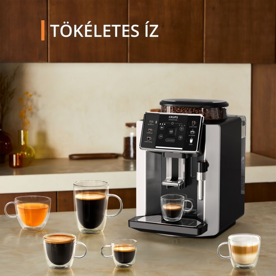 KRUPS EA910E10 Sensation automata eszpresszógép tejhabosítóval, ezüst-fekete – 6. kép