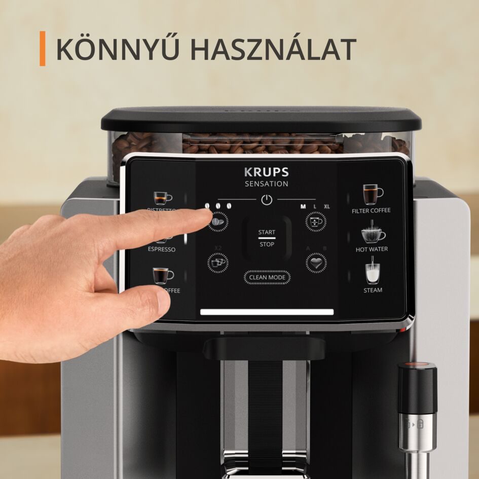 KRUPS EA910E10 Sensation automata eszpresszógép tejhabosítóval, ezüst-fekete – 7. kép