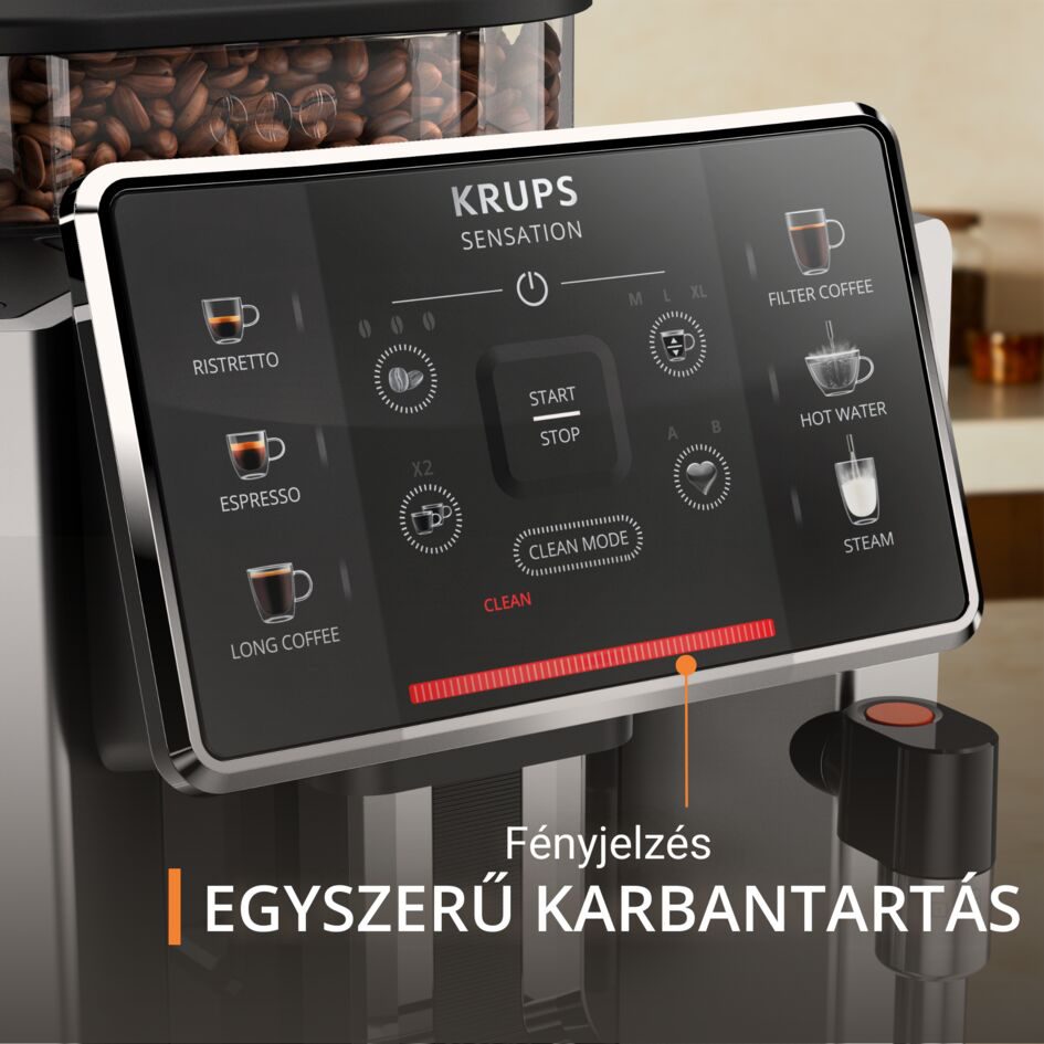 KRUPS EA910E10 Sensation automata eszpresszógép tejhabosítóval, ezüst-fekete – 9. kép