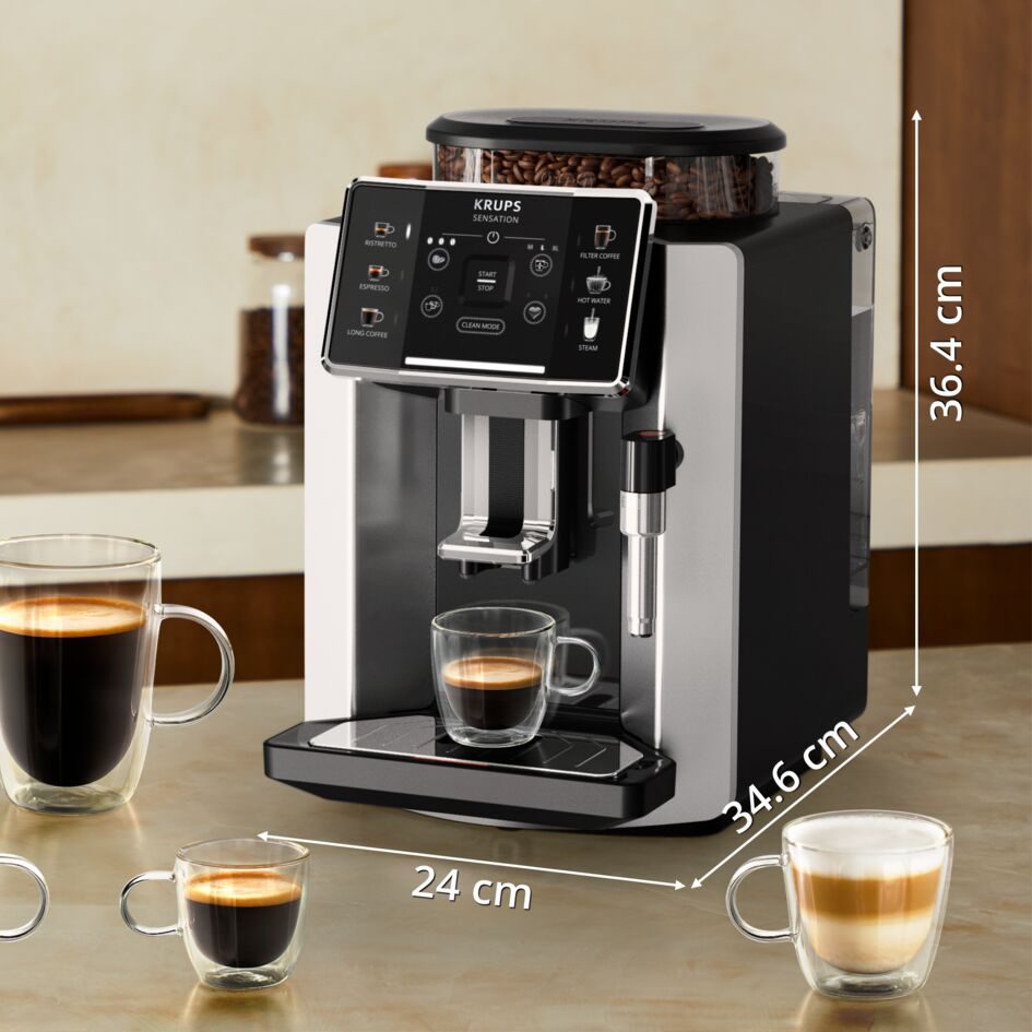 KRUPS EA910E10 Sensation automata eszpresszógép tejhabosítóval, ezüst-fekete – 11. kép