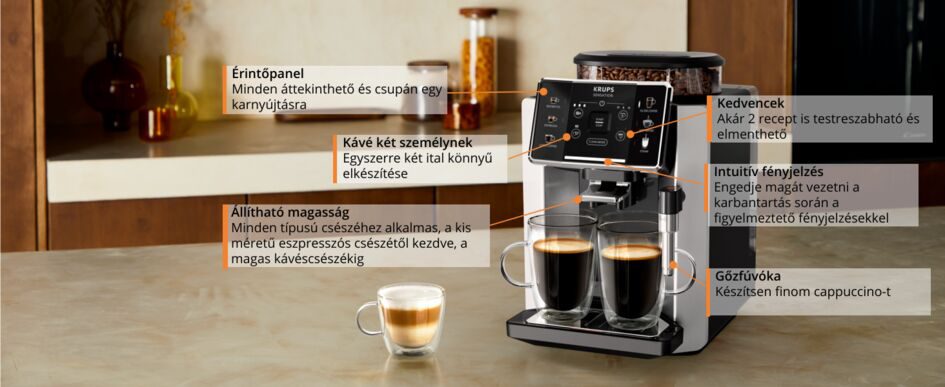 KRUPS EA910E10 Sensation automata eszpresszógép tejhabosítóval, ezüst-fekete – 13. kép