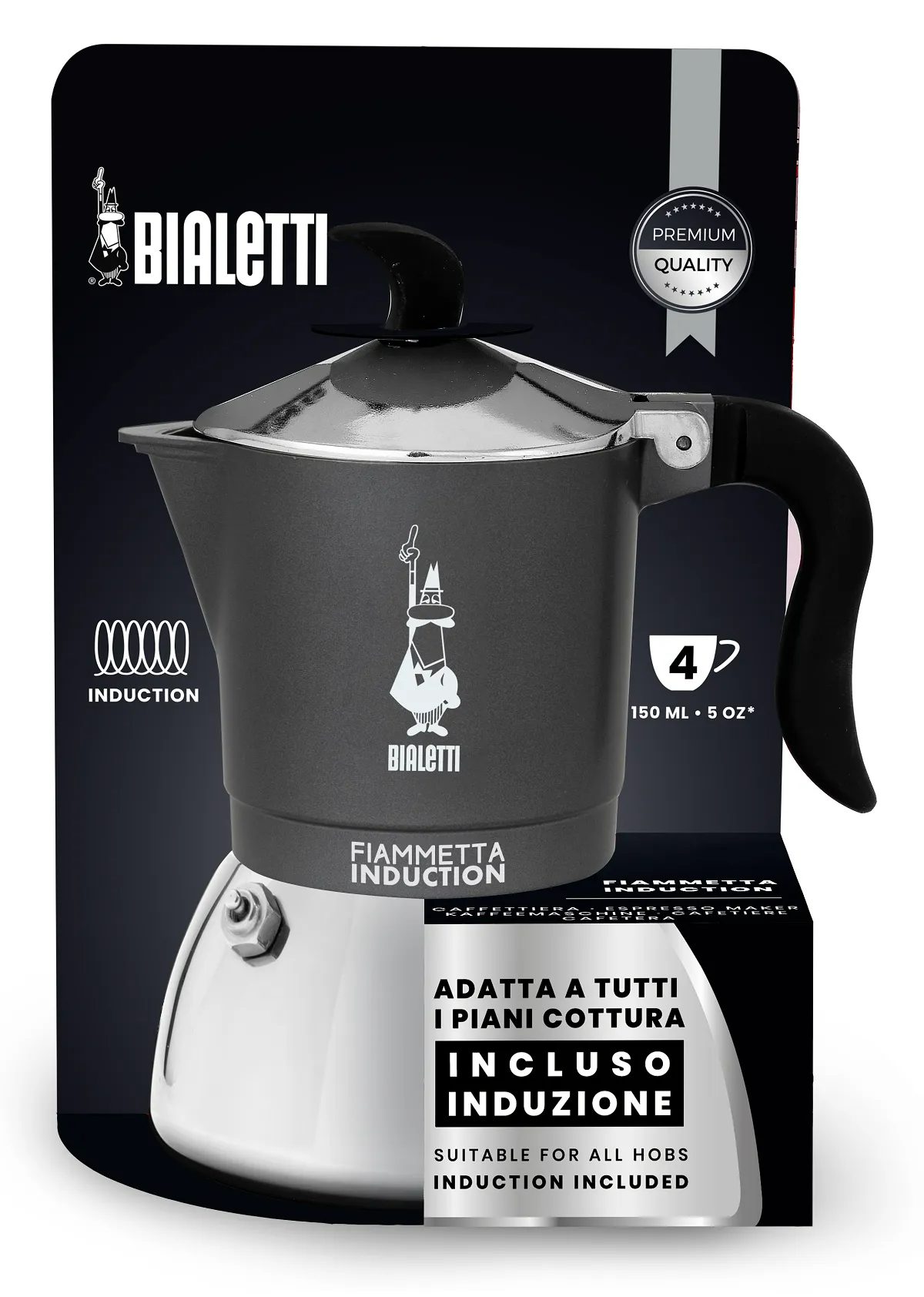 BIALETTI 7145 Fiammetta 4 adagos indukciós kotyogós kávéfőző, antracit – 2. kép