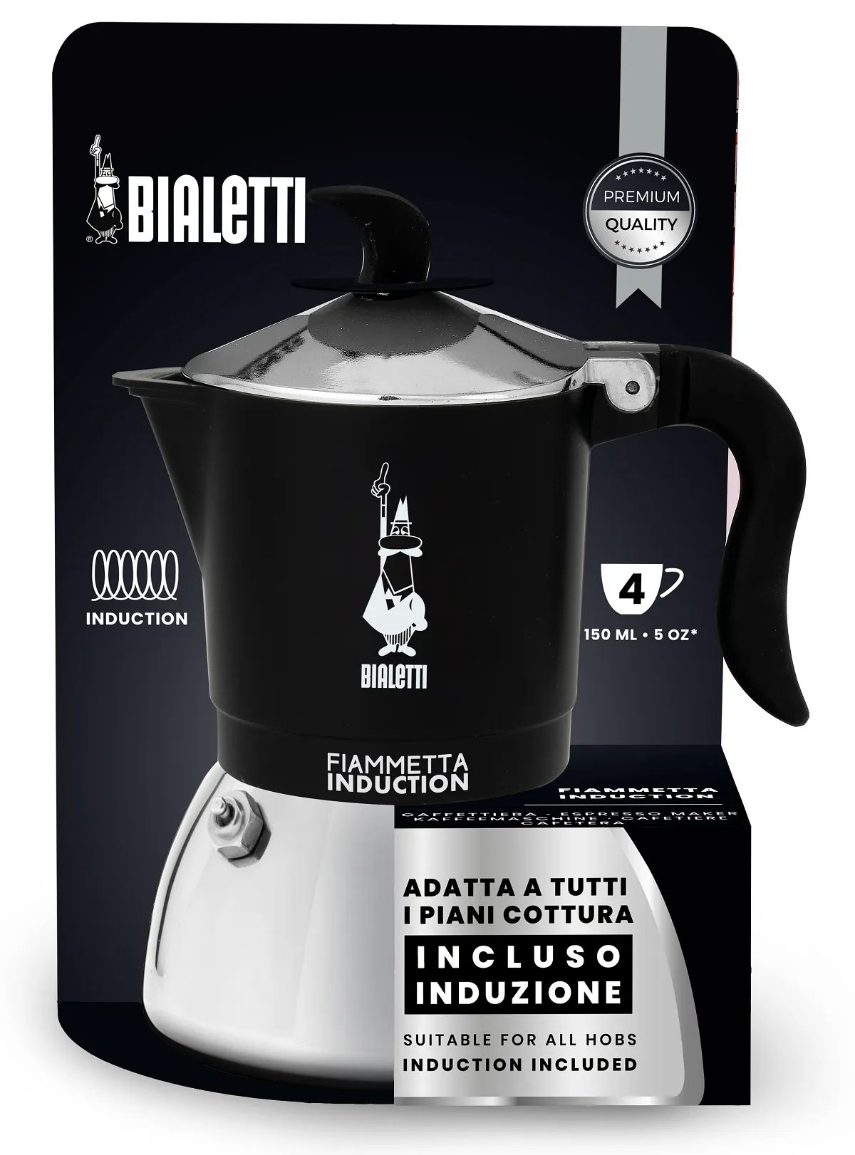 BIALETTI 7146 Fiammetta indukciós kotyogós kávéfőző, 4 adagos, fekete – 2. kép