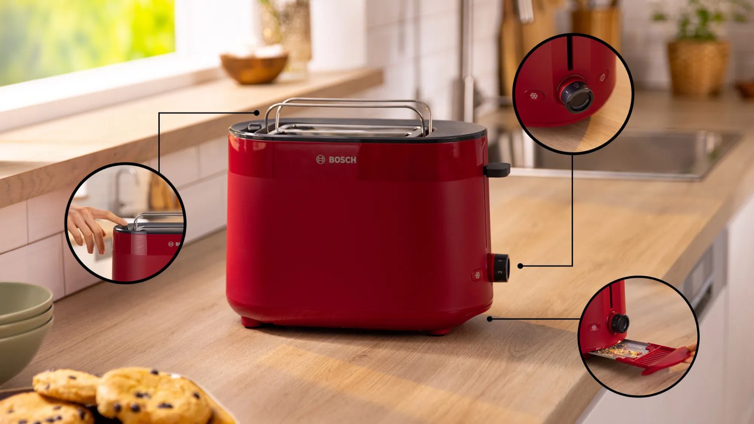 BOSCH TAT2M124 MyMoment kenyérpirító, 2 szeletes, 950 W, piros – 2. kép