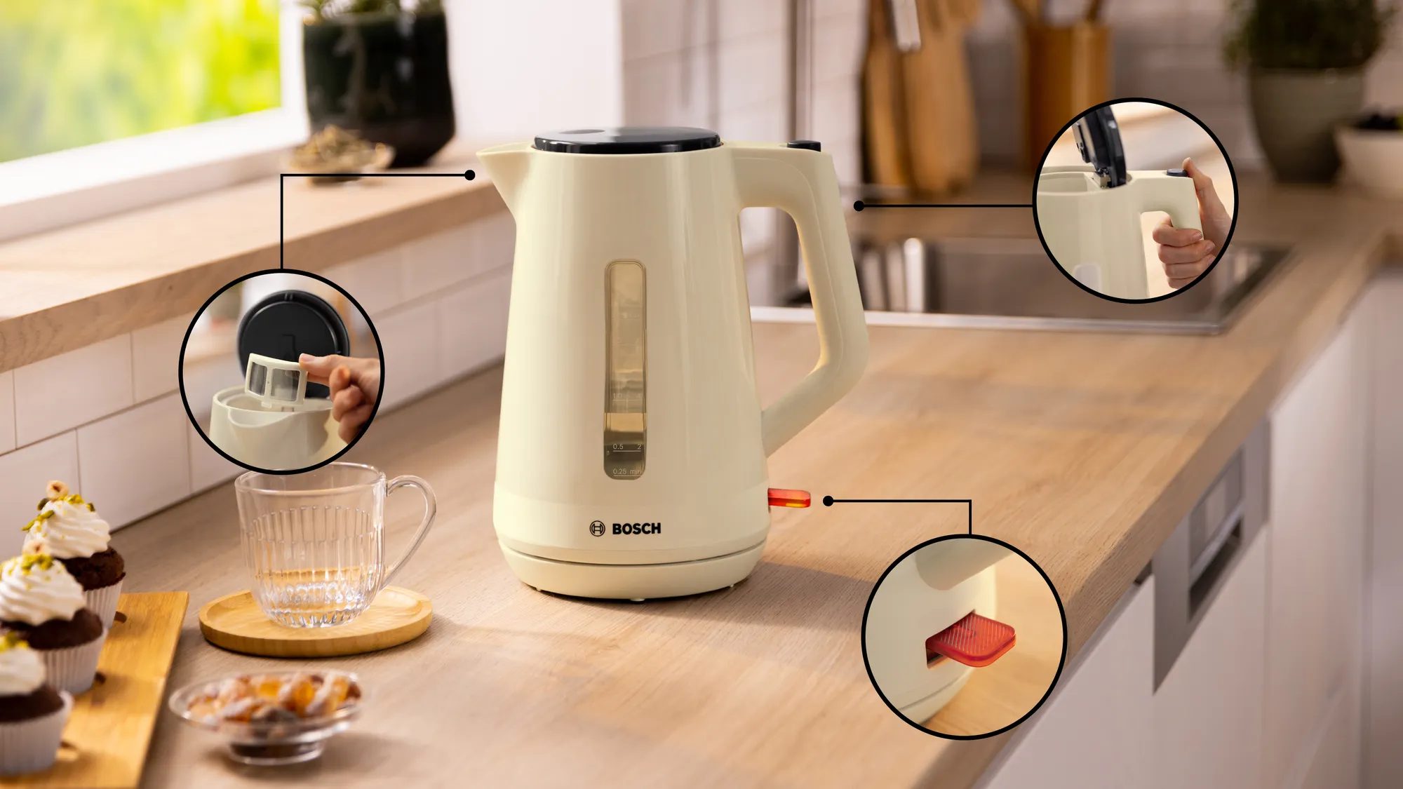 BOSCH TWK1M127 MyMoment vízforraló, 2400 W, 1,7 l, krémszínű – 4. kép