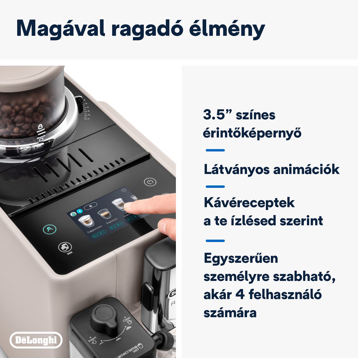 DE-LONGHI Rivelia EXAM440.55.BG automata kávéfőző tejtartállyal, bézs – 8. kép