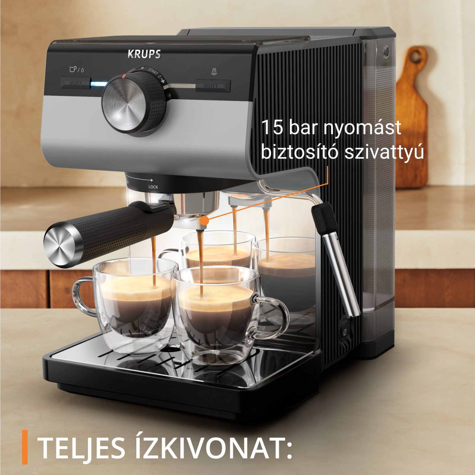 KRUPS XP384E10 Authentic+ manuális eszpresszó kávéfőző gőzfúvókával – 6. kép
