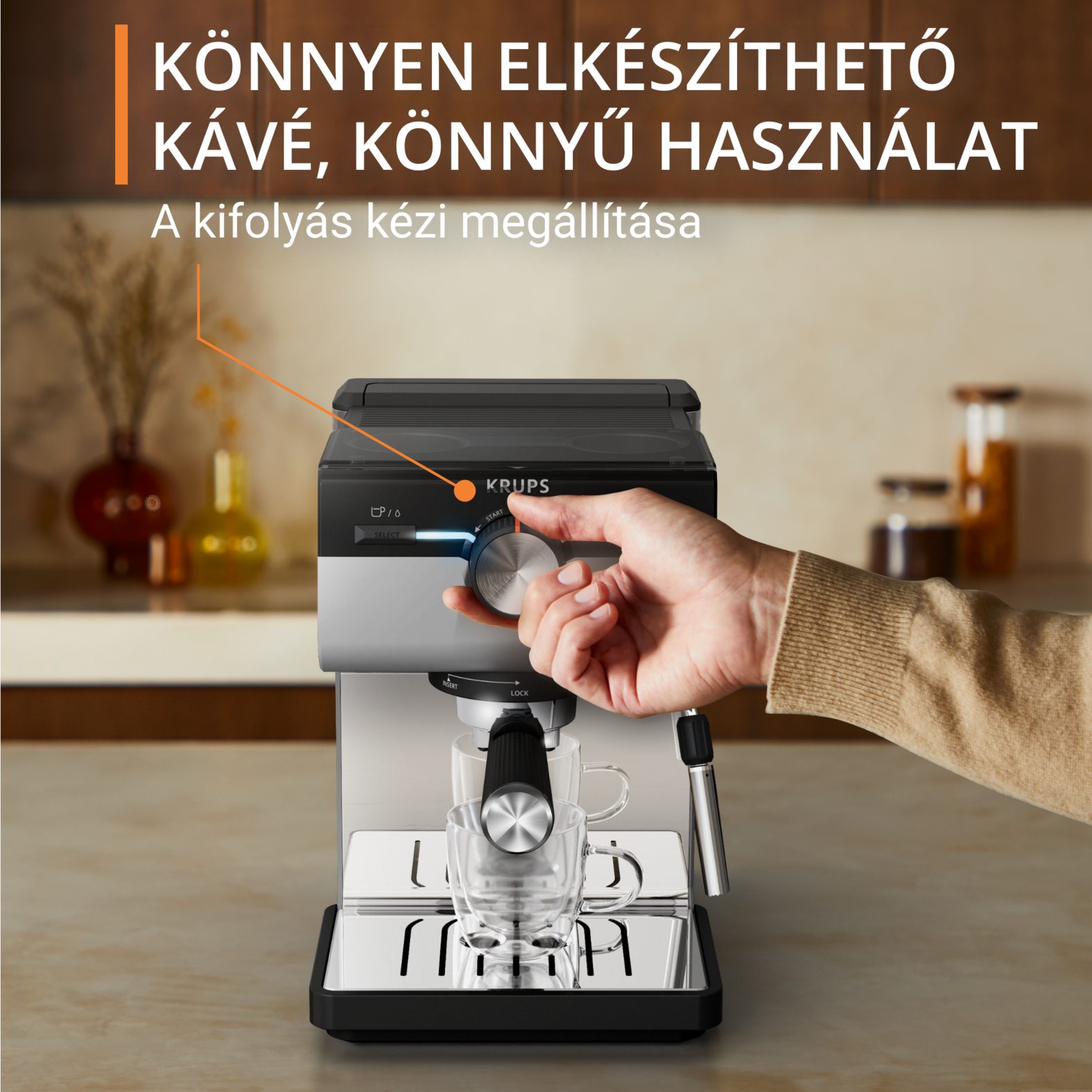 KRUPS XP384E10 Authentic+ manuális eszpresszó kávéfőző gőzfúvókával – 8. kép