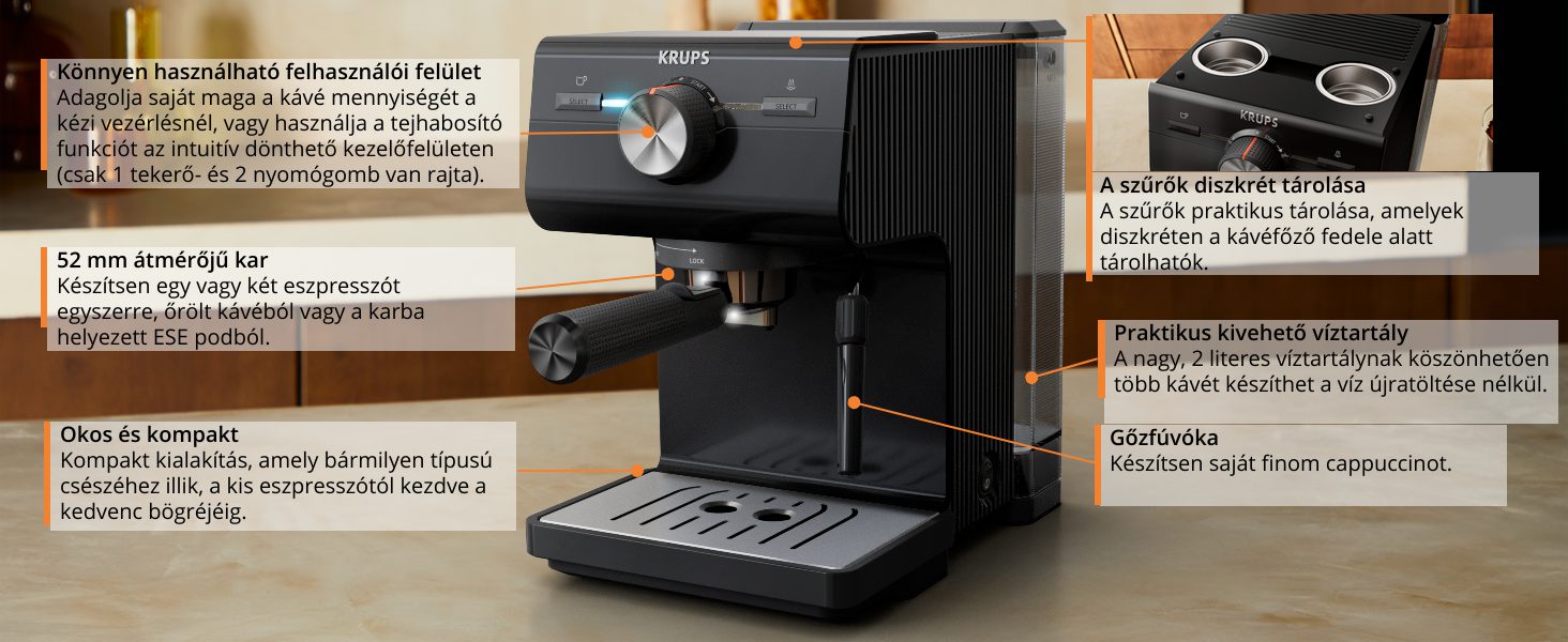 KRUPS XP381810 Authentic manuális eszpresszó kávéfőző gőzfúvókával – 12. kép