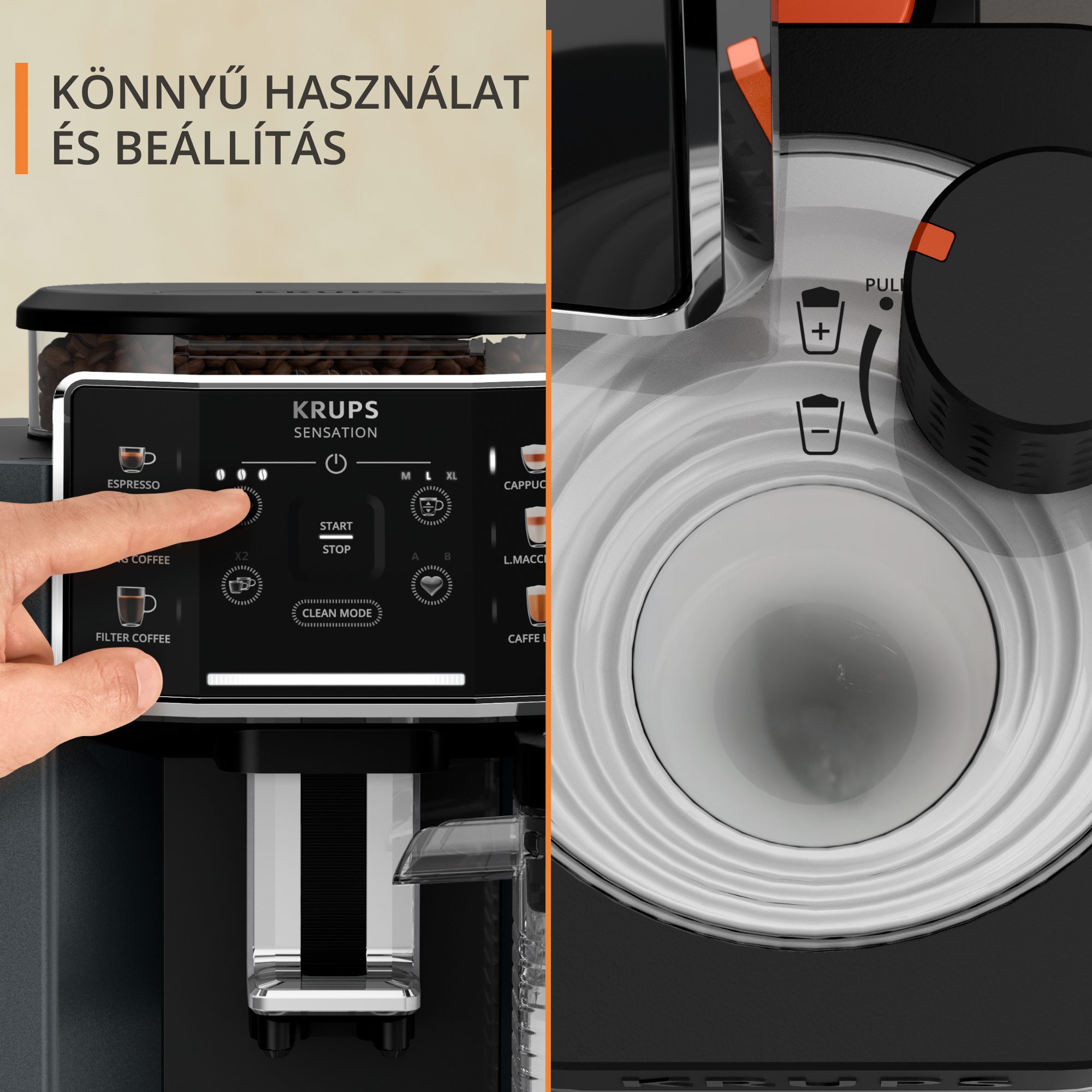 KRUPS EA912B10 Sensation Milk automata kávéfőző, fekete-szürke kivitelben – 4. kép