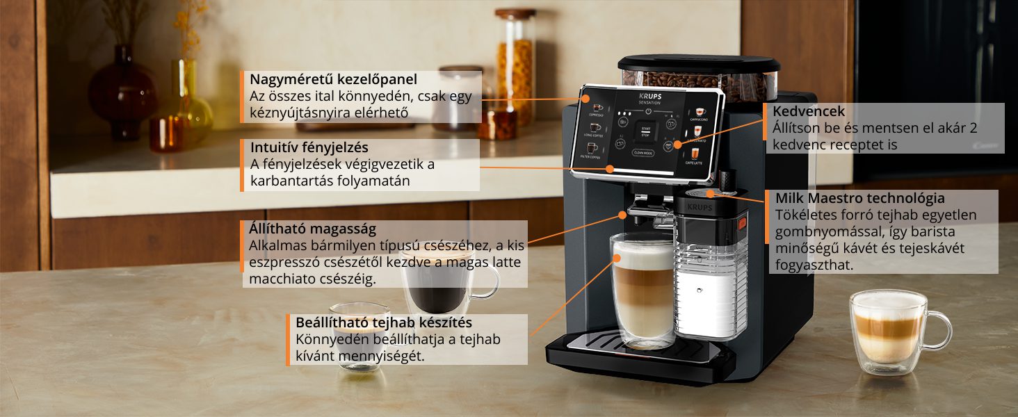 KRUPS EA912B10 Sensation Milk automata kávéfőző, fekete-szürke kivitelben – 7. kép