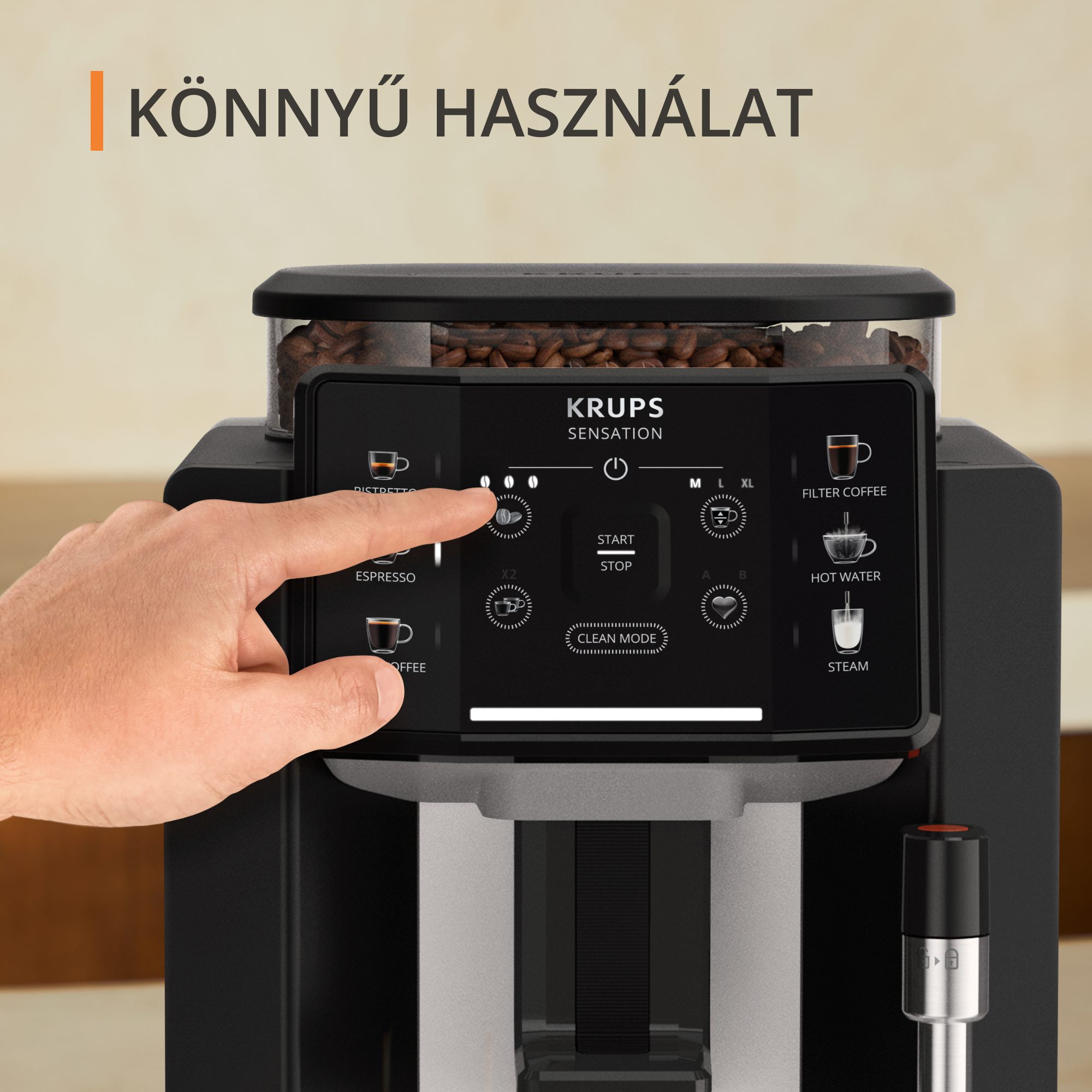 KRUPS EA910A10 Sensation automata kávéfőző érintőkijelzővel, fekete – 3. kép