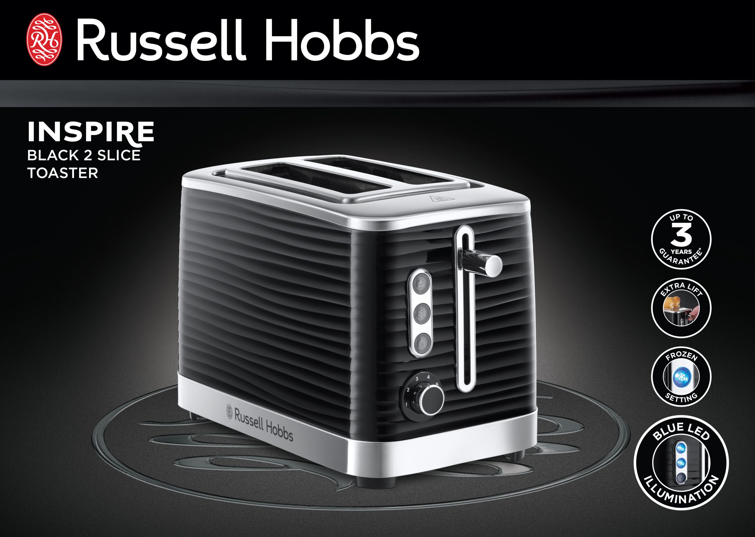 RUSSELL HOBBS 24371-56/RH Inspire két szeletes kenyérpirító, fekete – 2. kép