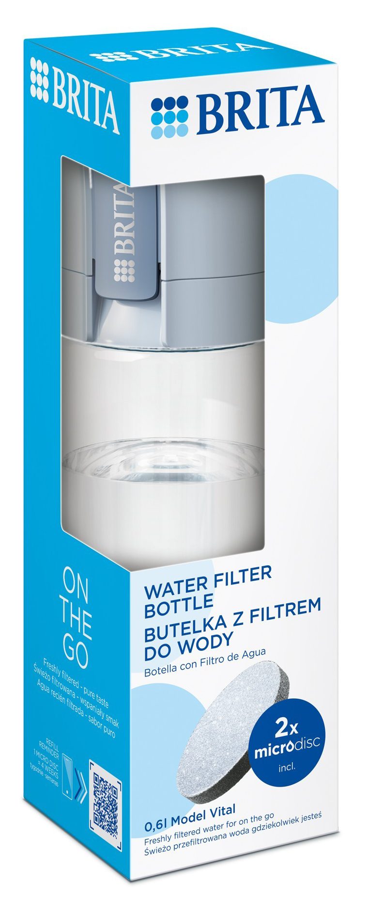 BRITA Vital világoskék vízszűrős kulacs, 0,6 l, 2 MicroDisc szűrőkoronggal – 2. kép