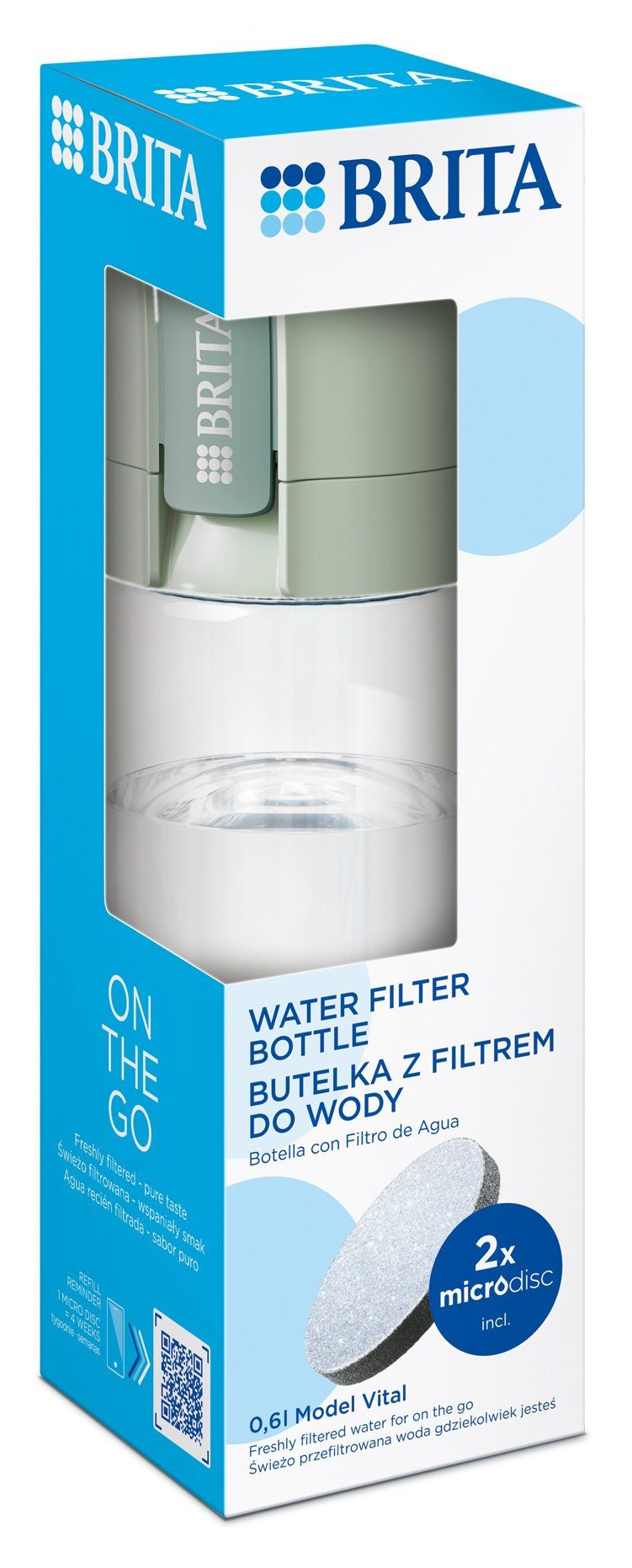 BRITA Vital 0,6 l-es világoszöld vízszűrős kulacs 2 MicroDisc szűrőkoronggal – 2. kép