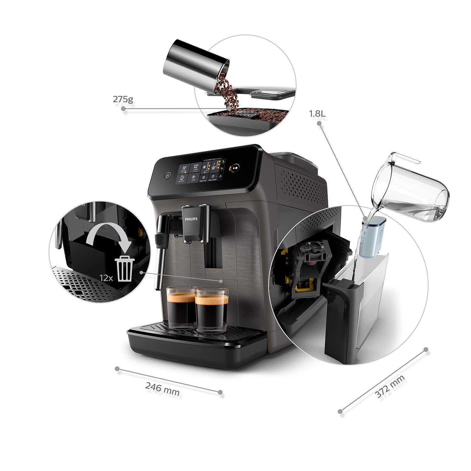 PHILIPS EP1224/00 Series 1200 automata eszpresszógép integrált tejhabosítóval – 4. kép