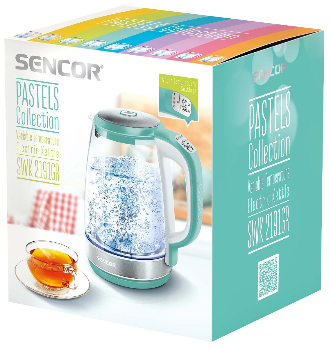 SENCOR SWK 2191GR hőfokszabályzós üveg vízforraló, türkiz – 5. kép