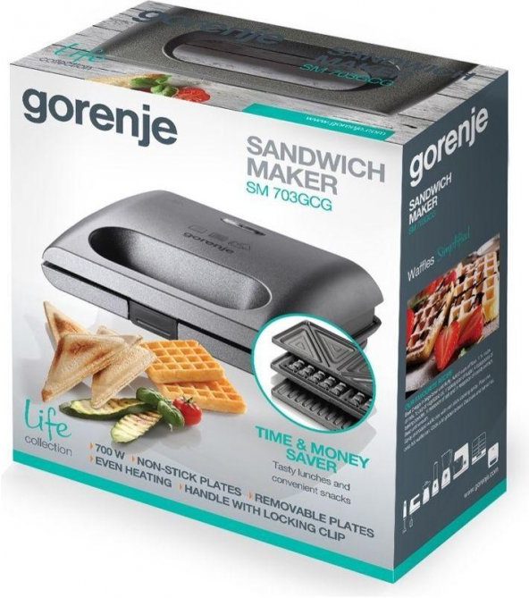 GORENJE SM703 szürke minigrill tapadásmentes, bordázott sütőlappal – 2. kép