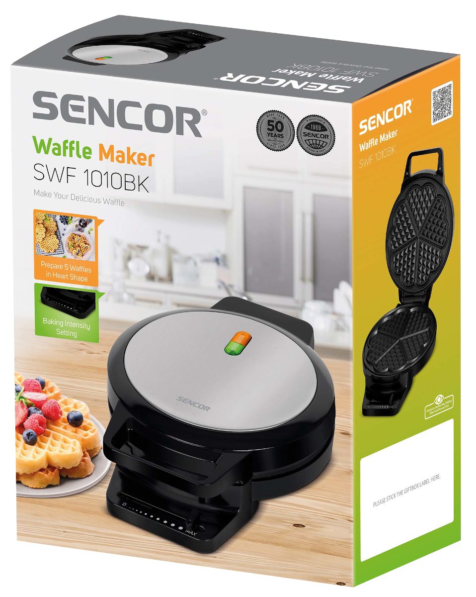 SENCOR SWF 1010BK rozsdamentes gofrisütő 5 szív alakú gofrihoz – 4. kép