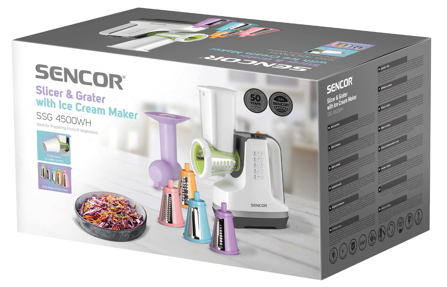 SENCOR SSG 4500WH elektromos szeletelő, reszelő és fagylaltkészítő – 4. kép